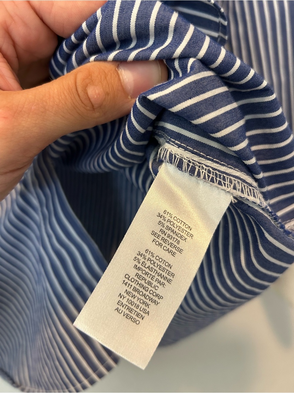 Truth Navy and White Pinstripe Button-Down Shirt with White Collar - Picture 3 of 12